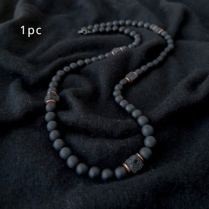 Black Lava Balance Necklace Men's Beads