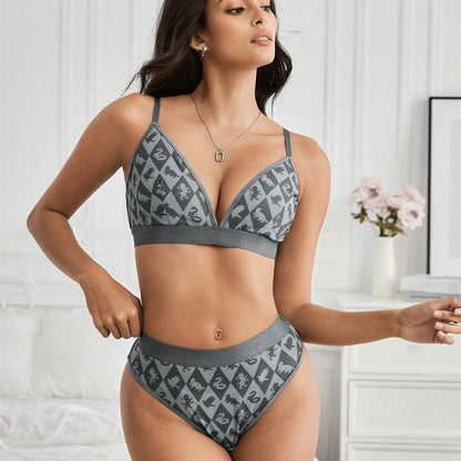 Leisure diamond grid animal base underwear split set