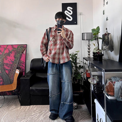 Ziyu Style Raw Hem Flared Denim Pants Men's Autumn Fashion Loose Wide Leg Straight Fit Versatile Long Pants