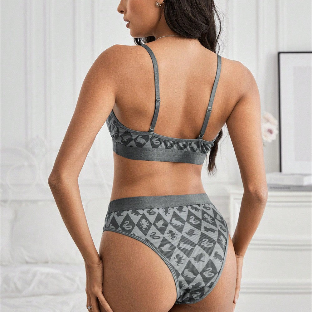 Leisure diamond grid animal base underwear split set