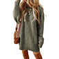 Laziness Casual Style Knit Dress with Herringbone Texture Knee-Length Skirt European and American Fashion Cross-border Trendy Dress
