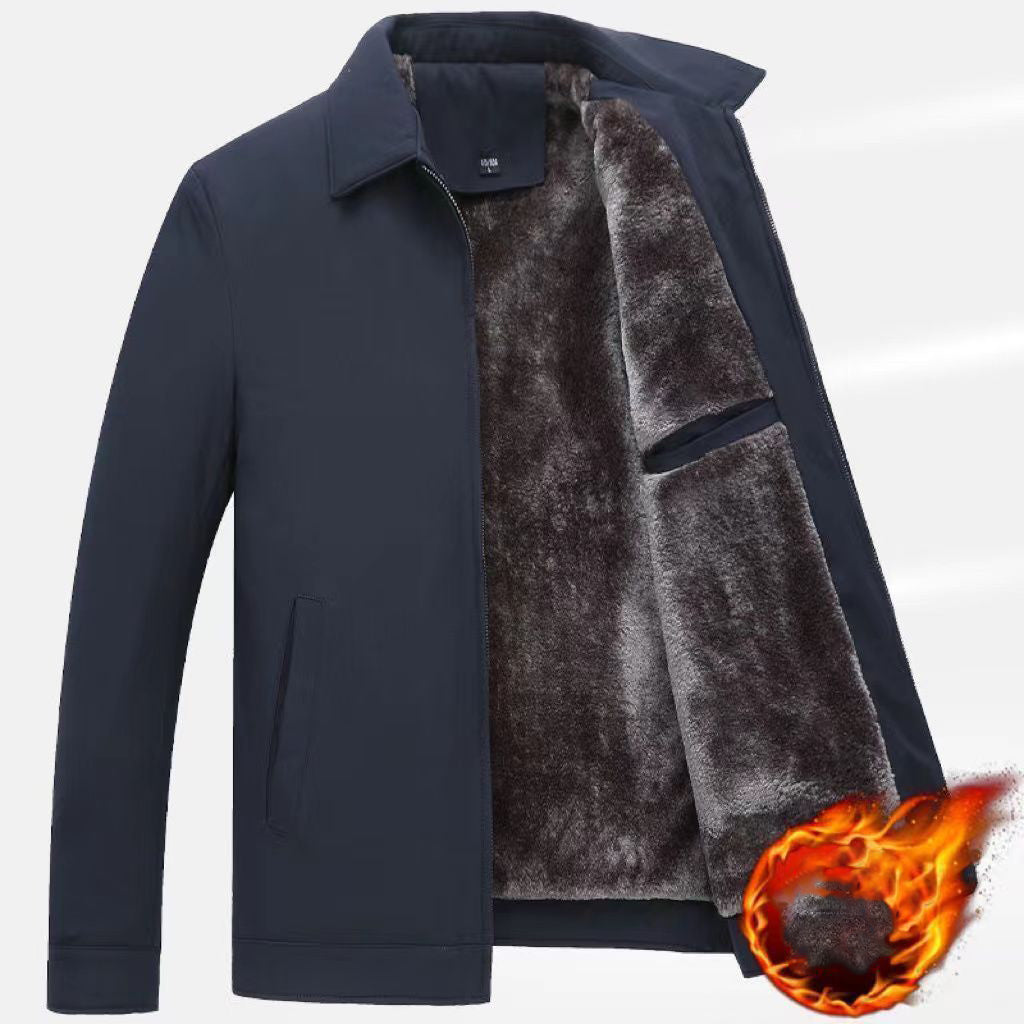 Lässige, locker sitzende warme Jacke für Herren, Stehkragen, dicker Wintermantel, Oberbekleidung für Männer mittleren Alters und Senioren