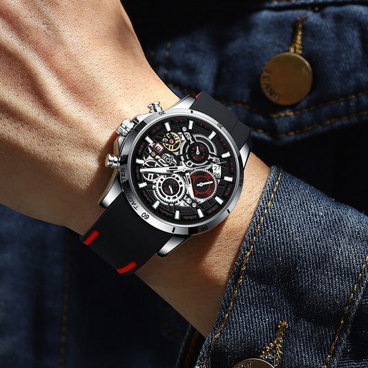 Skeleton Quartz Watch – Multifunctional Men's Timepiece