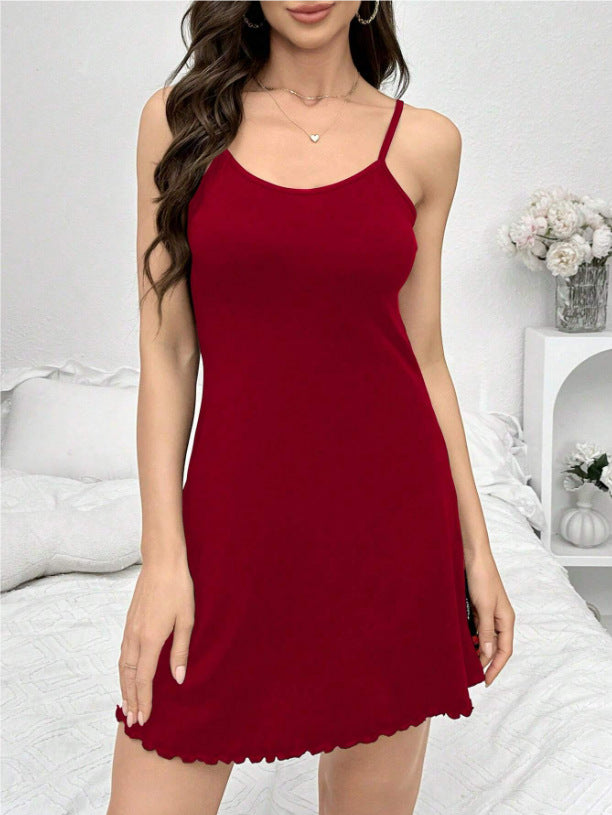 Sexy Milk Silk and Lace Spliced Nightgown with Ruffled Hem - Erotic Lingerie Set