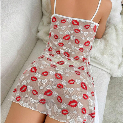 Sexy Milk Silk and Lace Spliced Nightgown with Ruffled Hem - Erotic Lingerie Set