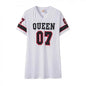 New Fashion V-Neck Queen Letters Print Dress Short Sleeve Basketball Sporty Style Sexy Loose Female Clothing Streetwear
