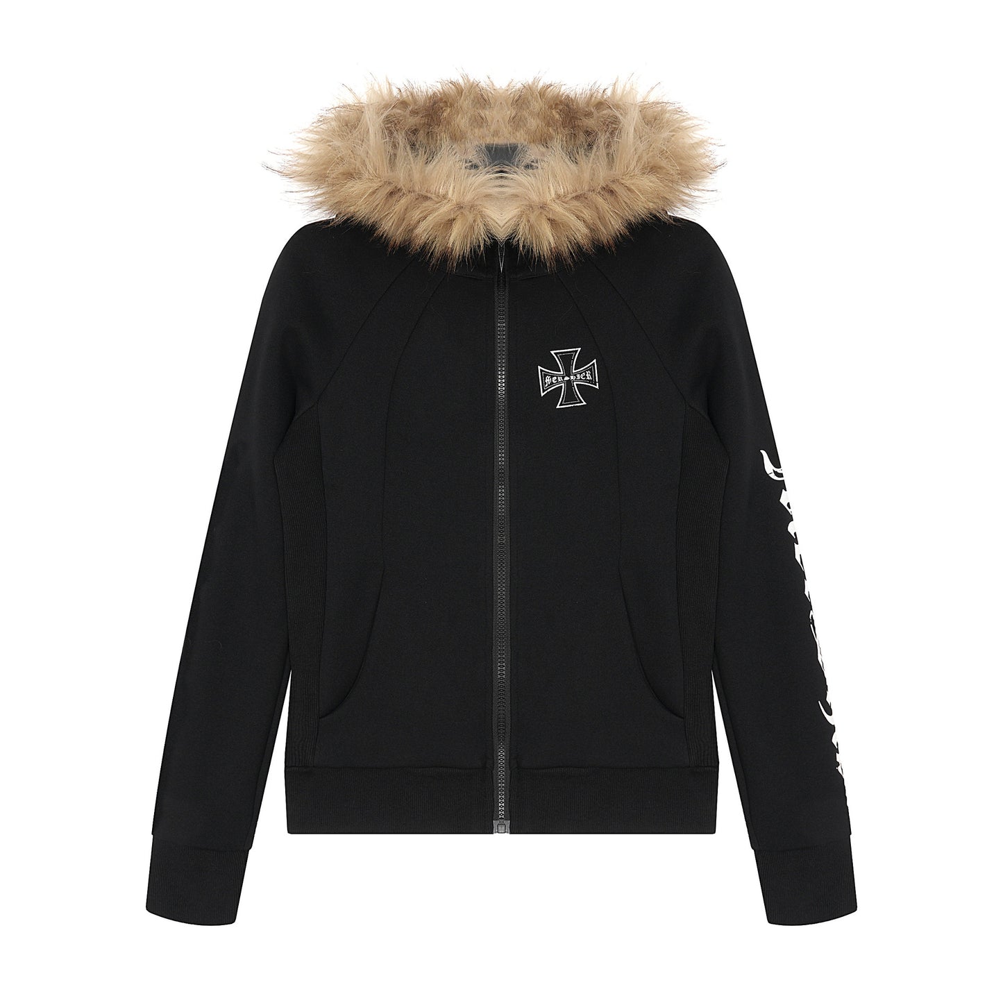 Detachable fur collar zipper hoodie short