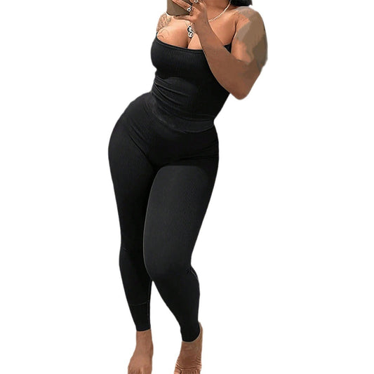 Spring and summer European and American women's casual slim fit sleeveless top and pants set