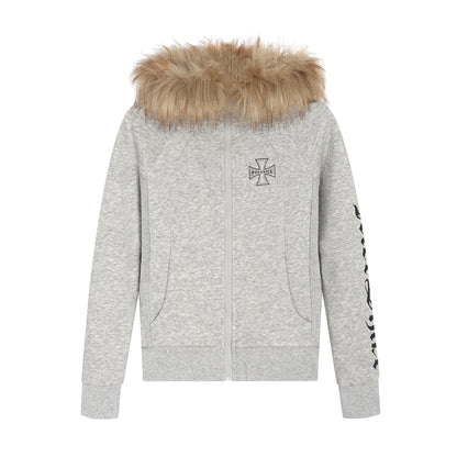 Detachable fur collar zipper hoodie short