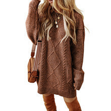 Laziness Casual Style Knit Dress with Herringbone Texture Knee-Length Skirt European and American Fashion Cross-border Trendy Dress