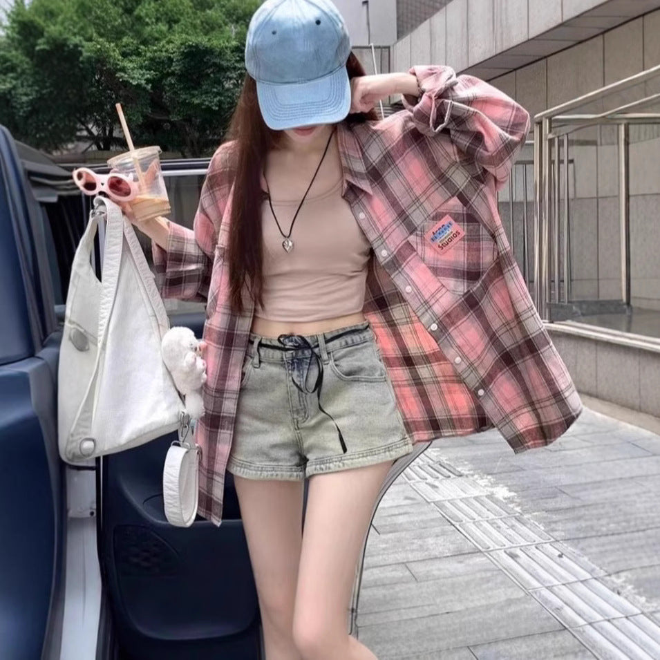 Chic Plaid Sunscreen Shirt Jacket for Women - Unique Design Spring Summer Thin Breathable Top
