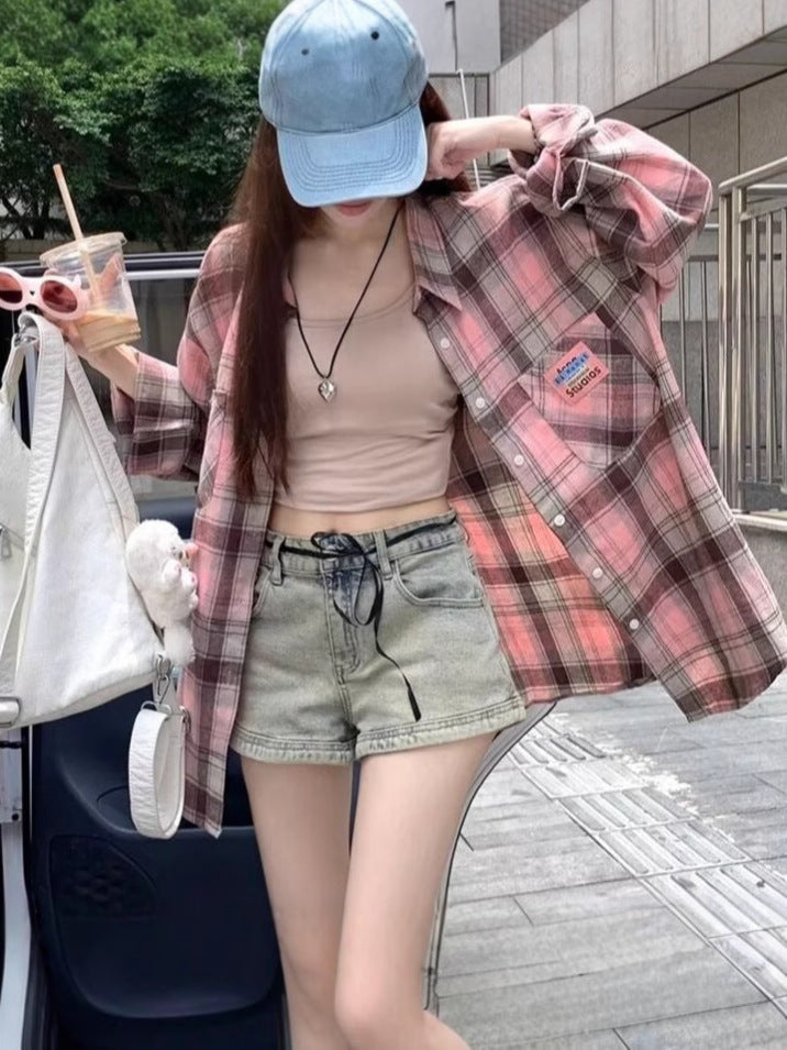Chic Plaid Sunscreen Shirt Jacket for Women - Unique Design Spring Summer Thin Breathable Top