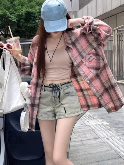 Chic Plaid Sunscreen Shirt Jacket for Women - Unique Design Spring Summer Thin Breathable Top