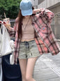 Chic Plaid Sunscreen Shirt Jacket for Women - Unique Design Spring Summer Thin Breathable Top