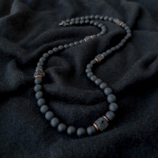 Black Lava Balance Necklace Men's Beads