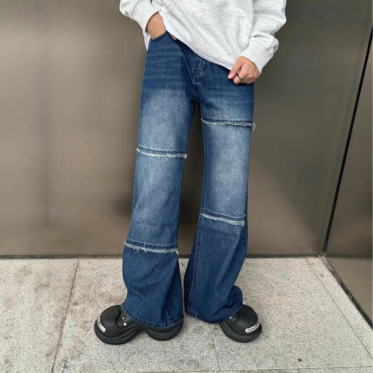 Ziyu Style Raw Hem Flared Denim Pants Men's Autumn Fashion Loose Wide Leg Straight Fit Versatile Long Pants