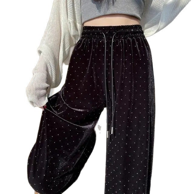 Casual glutinous rice women's loose high waisted straight leg wide leg pants