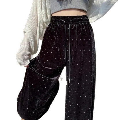 Casual glutinous rice women's loose high waisted straight leg wide leg pants