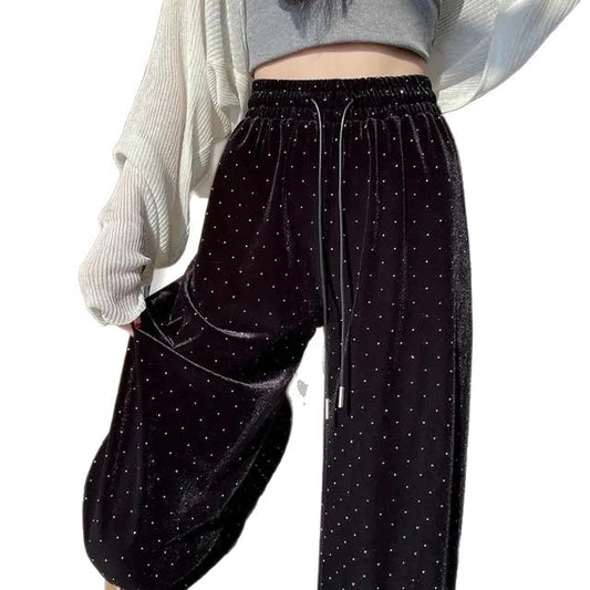 Casual glutinous rice women's loose high waisted straight leg wide leg pants