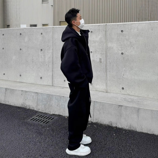 Men's Heavyweight Hooded Jacket & Straight Leg Pants Two-Piece Set