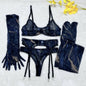 Tie-Dye Colorful Small Bust Gathering Mesh Sexy Lingerie Five-Piece Set for Women