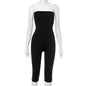 Sexy Sleeveless Solid Color Bandeau Long Jumpsuit for Women