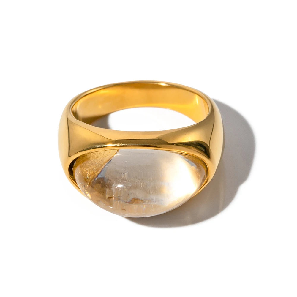 Uworld Unique Natural Stone Green Stainless Steel France Metal Golden  Ring Waterproof Charm Trendy Jewelry Women