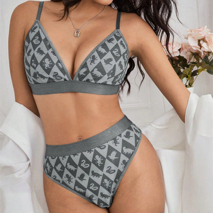 Leisure diamond grid animal base underwear split set