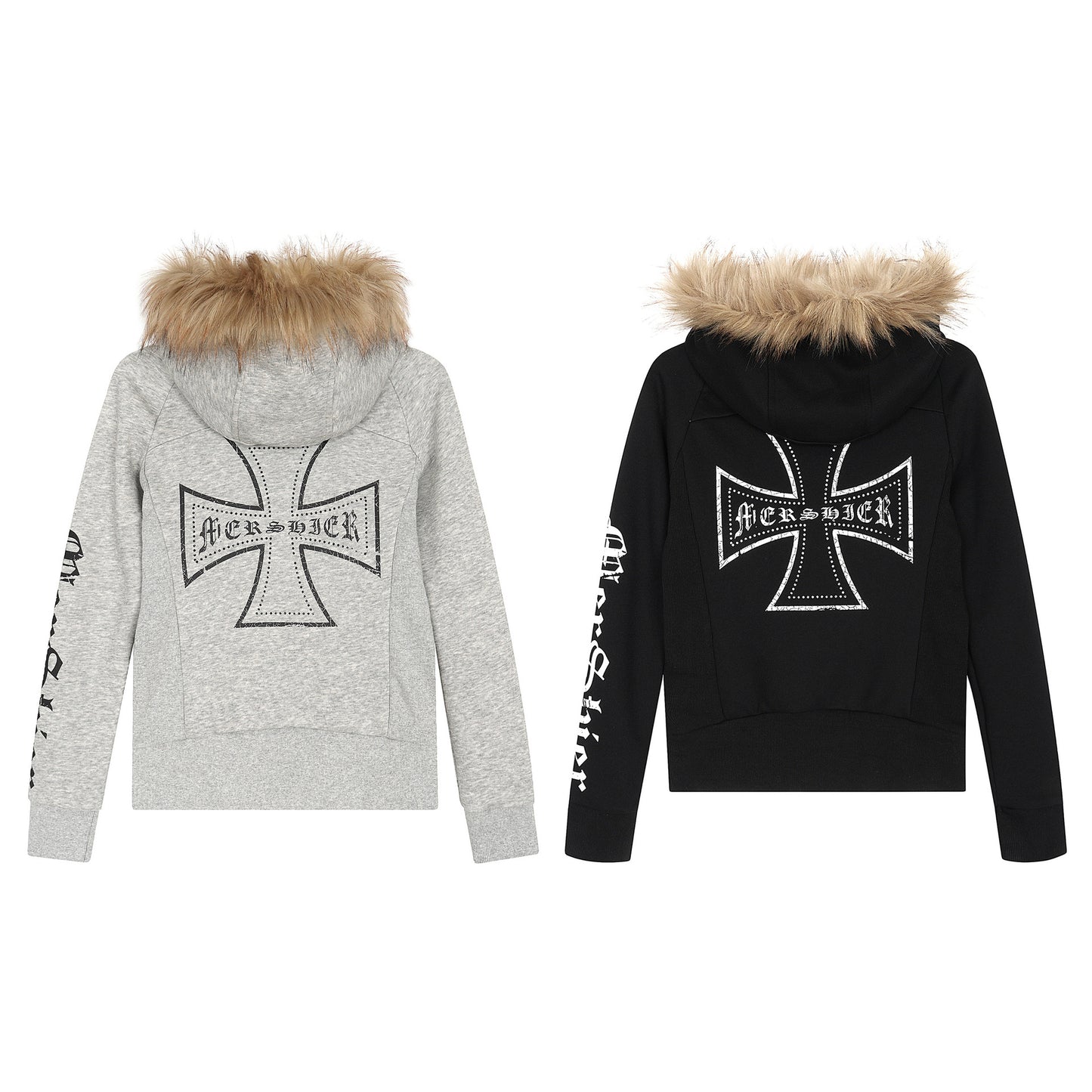 Detachable fur collar zipper hoodie short