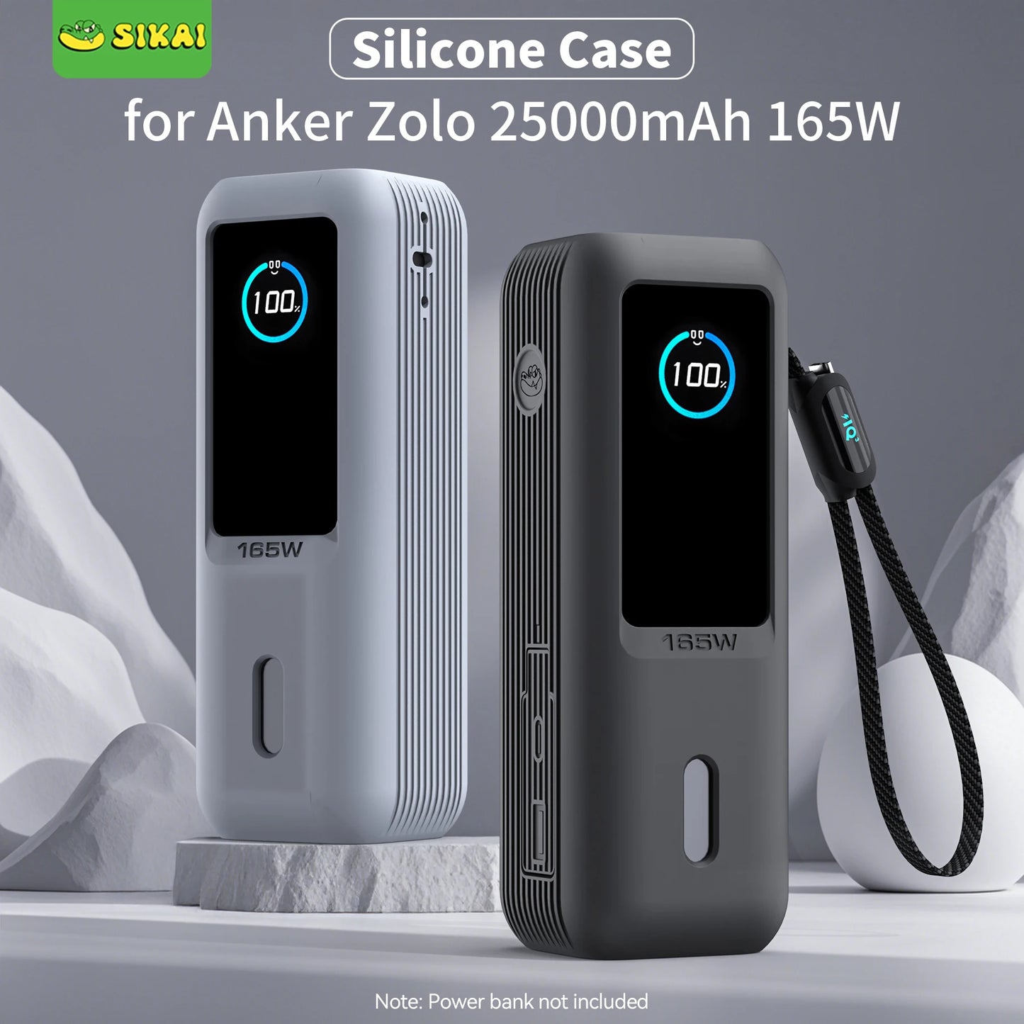 Silikonhülle für Anker Zolo 25000mAh 165W Powerbank Tragbares Ladegerät Schutzhülle Reisetasche TF/SIM-Aufbewahrungstasche