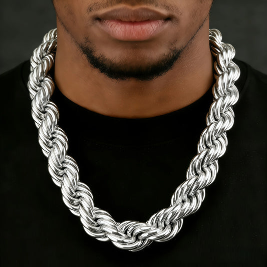 925 Silver Color Plated 12mm Sparkling Twisted Rope Chain