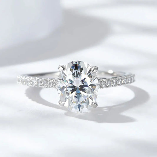 KNOBSPIN 1/2/3ct D Color Oval Cut Moissanite Ring S925 Sterling Sliver Plated 18k White Gold Wedding Engagement Rings For Women - Teglex