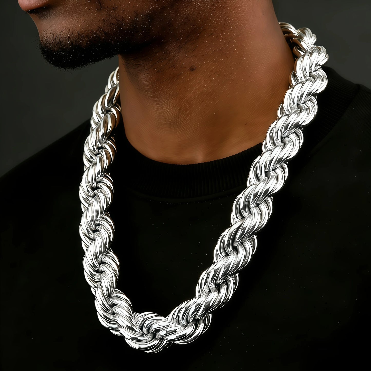 925 Silvery Plated 12mm Sparkling Twisted Rope Necklace for Men And Women, Suitable for Casual Attire And Wedding Gifts.Suitable