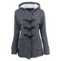 Cow horn button coat women's thick medium long hooded jacket cotton coat women