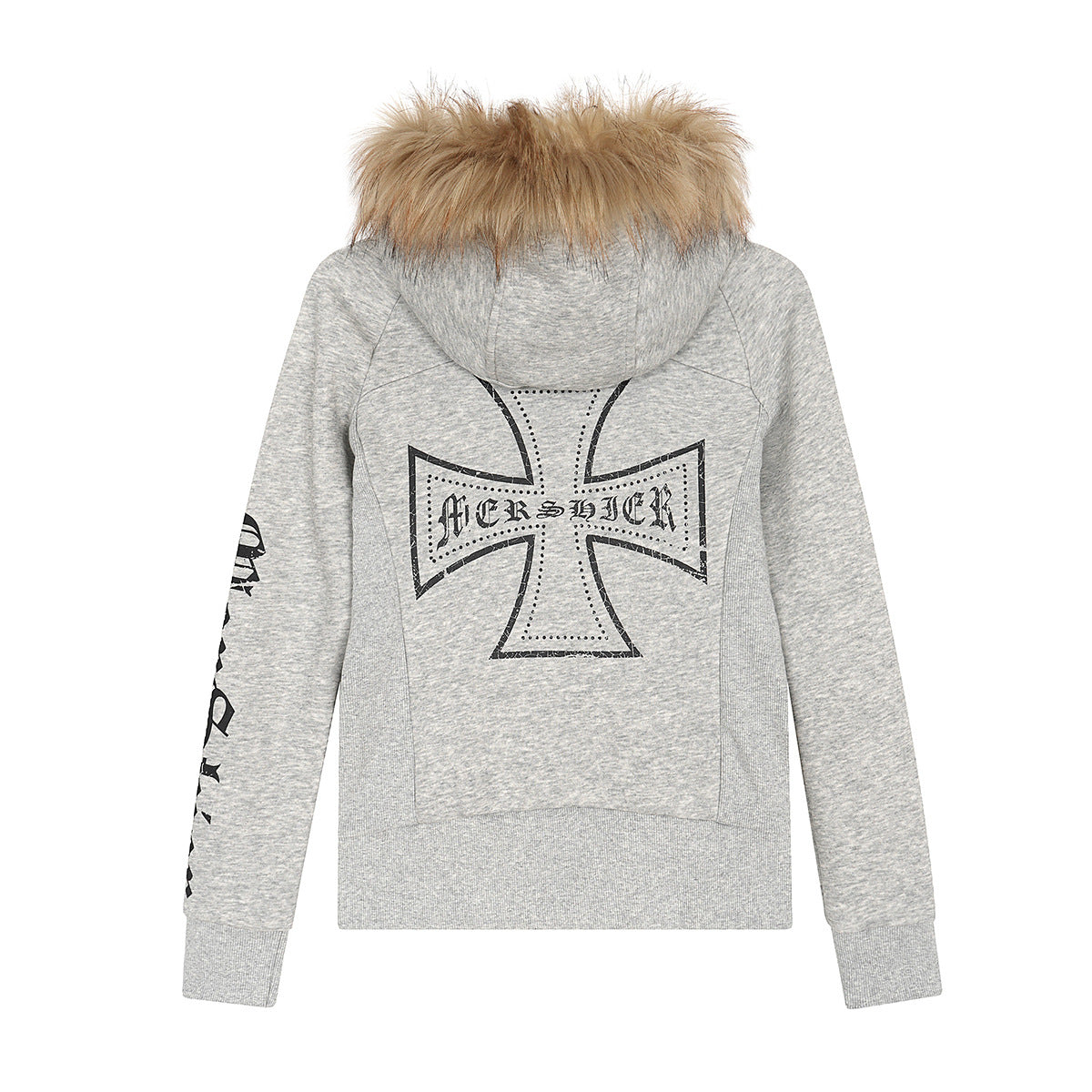 Detachable fur collar zipper hoodie short