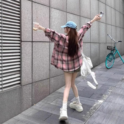 Chic Plaid Sunscreen Shirt Jacket for Women - Unique Design Spring Summer Thin Breathable Top