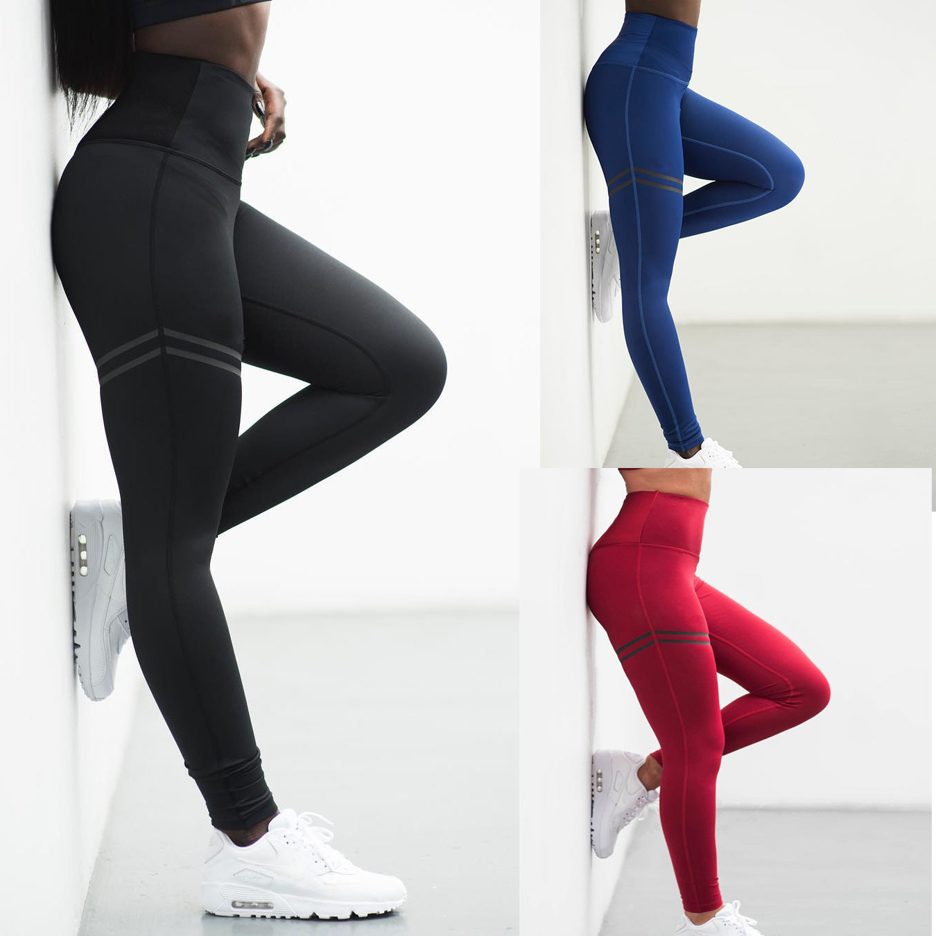 High-Waisted Double Ring Flat Printing Yogahose, schmal geschnittene Damenleggings