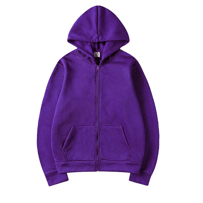 Unisex Hooded Sweatshirt Jacket - Pure Color Loose Fit Sports Wear for Spring and Autumn