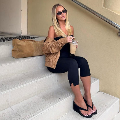 Sexy Sleeveless Solid Color Bandeau Long Jumpsuit for Women