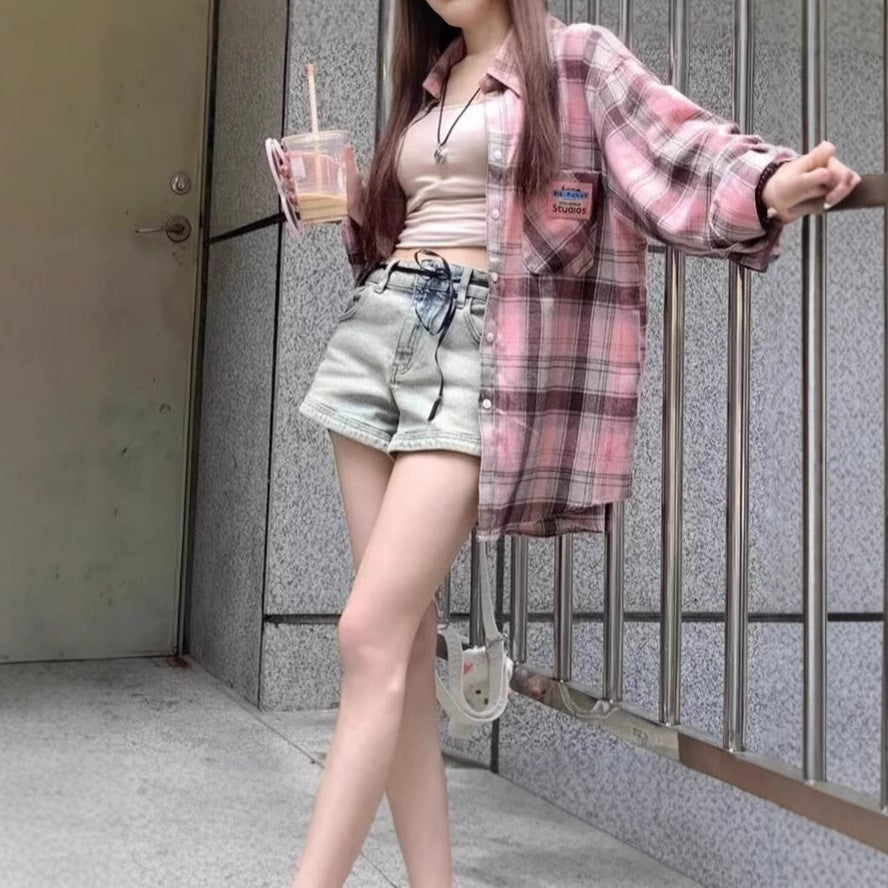 Chic Plaid Sunscreen Shirt Jacket for Women - Unique Design Spring Summer Thin Breathable Top
