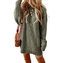 Laziness Casual Style Knit Dress with Herringbone Texture Knee-Length Skirt European and American Fashion Cross-border Trendy Dress