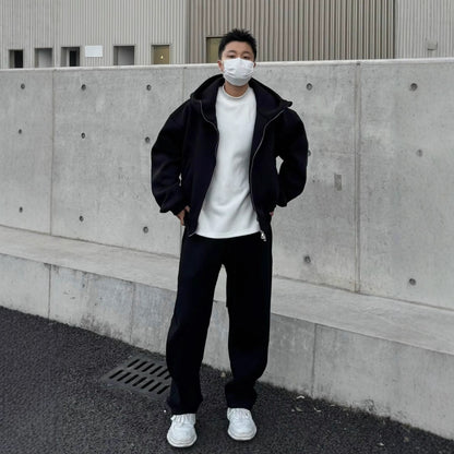 Style Heavyweight Casual Sports Suit Men's Fashion Loose Hooded Jacket Straight Leg Pants Two-Piece Set
