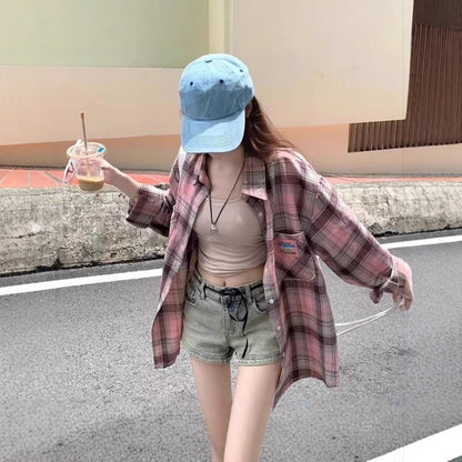 Chic Plaid Sunscreen Shirt Jacket for Women - Unique Design Spring Summer Thin Breathable Top