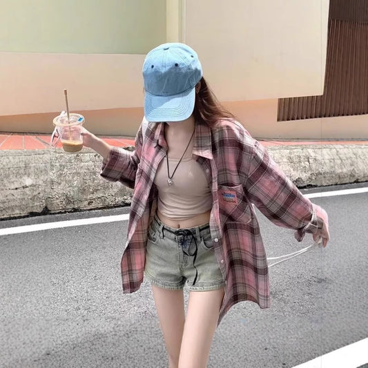 Women's Plaid Sunscreen Shirt Jacket Spring Summer Breathable