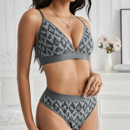 Leisure diamond grid animal base underwear split set