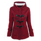 Cow horn button coat women's thick medium long hooded jacket cotton coat women