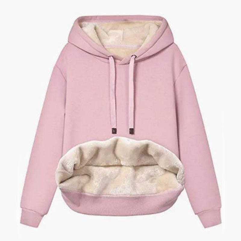 Winter Women's Warm Lamb Fleece Pocket Hooded Sweater Coat
