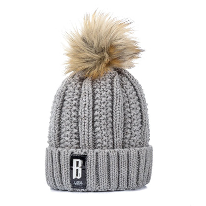Neue Damenhüte, hohe Qualität, mit Pelz gefütterte Bommeln, Wintermütze, stylische Wollmützen für Damen, warme, dicke Streetwear-Strickmütze