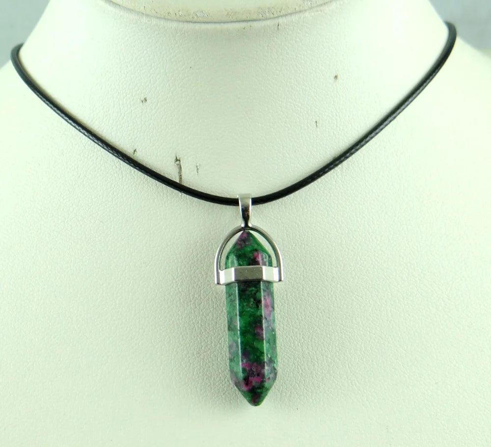 Natural Stone Crystal Hexagonal Pendant — Quartz, Tiger Eye & More