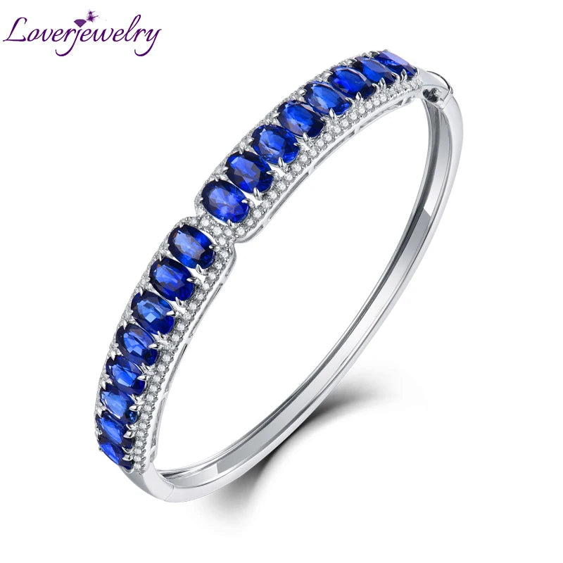 Sapphire Bangles White Gold 18K Shining Diamonds Natural Blue Sapphire Bracelets